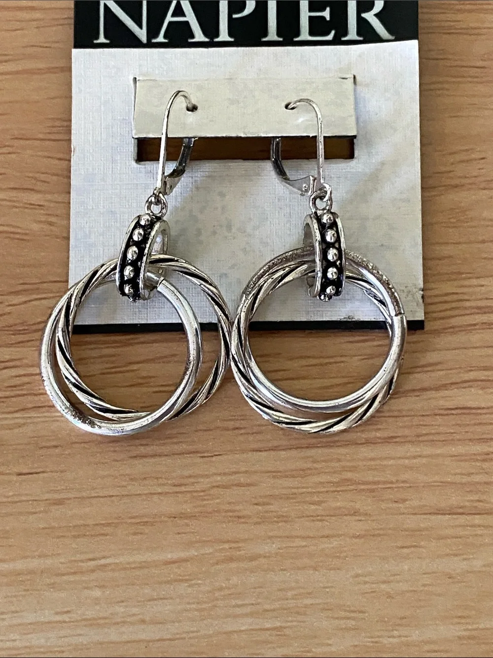 Napier Silver Multi-Hoop Drop Earrings with Accent Bead Detail NWT